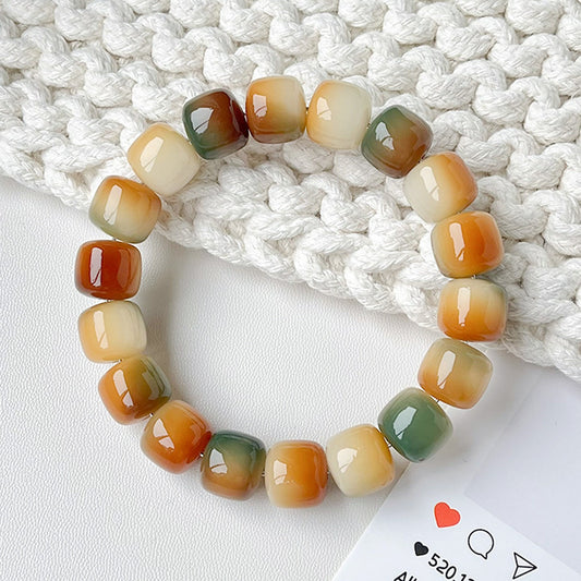 Gradient Yellow-Green Bodhi Seed Beaded Bracelet